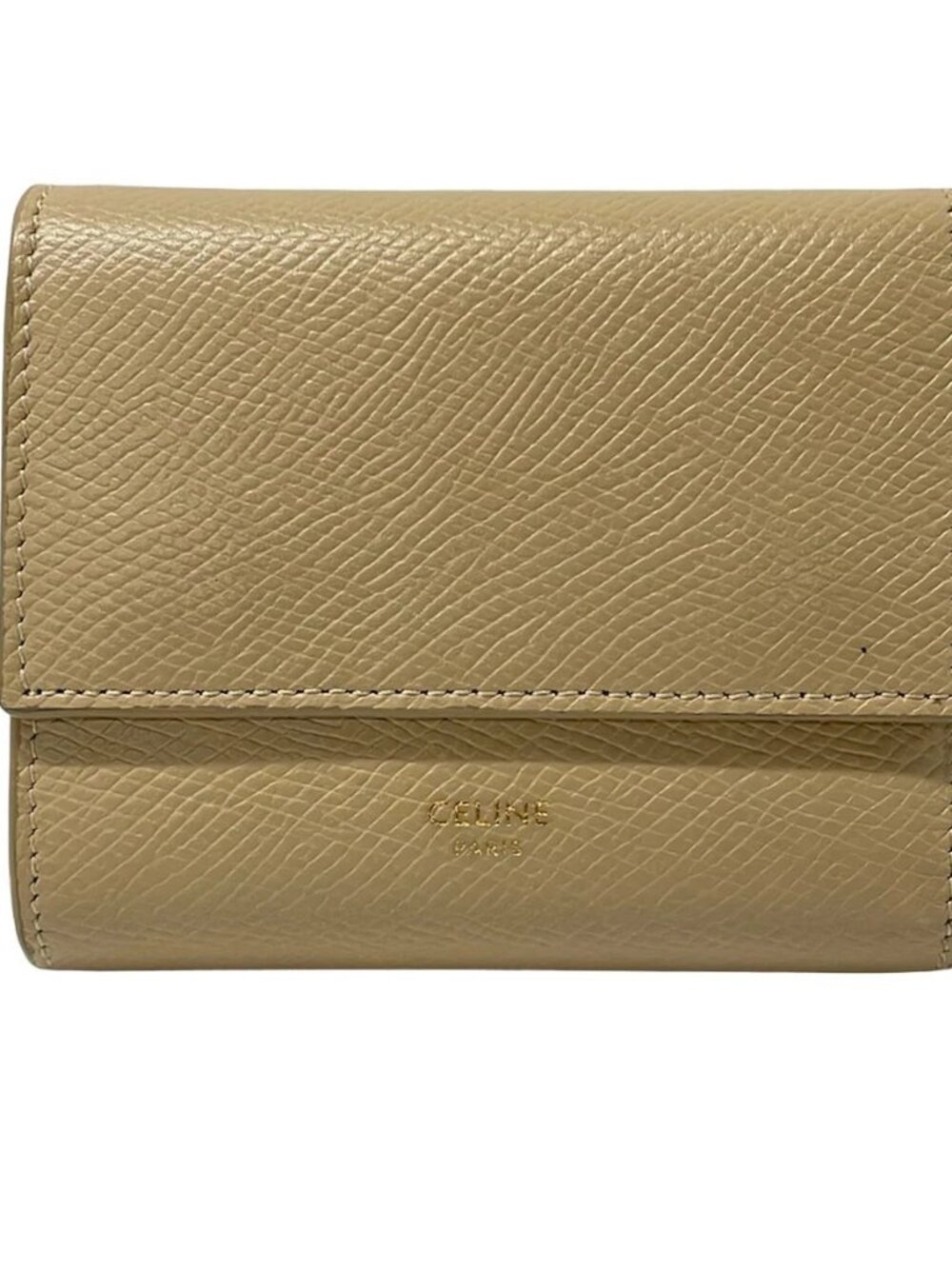 CELINE Small Trifold Wallet 10B573BEL.03ND Beige Grained Calfskin